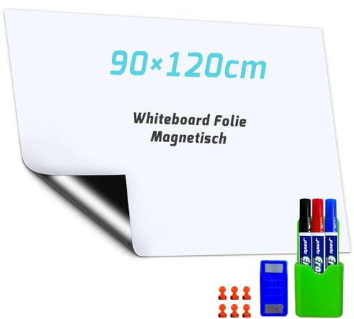 SAMNISOO Whiteboard Magnetisch Folie, Magnetfolie Weiß Abwischbare, Magnettafel Selbstklebend, Umweltfreundliches PET-Material, magnetische Adsorption, für Schule/Büro/Haus (Zentimeter, 90x120)