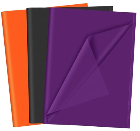Morcheiong 70 Blatt Halloween-Seidenpapier, mehrfarbig, Kunst-Geschenkpapier, Großpackung, Geschenkverpackung für Halloween, Urlaub, Handwerk, Dekoration, Party, Festival, Orange/Schwarz/Lila (50 x 37