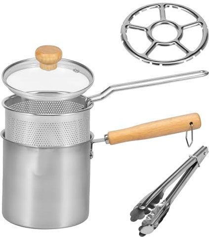 Foppla Deep Fryer Pot 304 Stainless Steel Deep Oil Fryer with Strainer Basket Handle and Lid Portable Small Deep Fryer Pot Japanese Tempura Deep Fryers for Frying Fish Shrimp Chicken