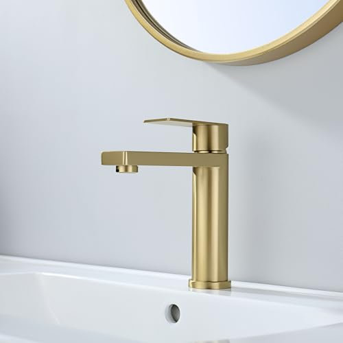 Decaura Wasserhahn Bad Waschtischarmatur Einhebelmischer Waschbeckenarmatur Einhand Edelstahl Klein für Waschschale Gold