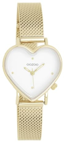 Oozoo - Timepieces Damen Uhr in Gold/Weiss | Armbanduhr Damen mit Edelstahlarmband | Moderne Uhr für Frauen | Edle Analog Damenuhr in Herzform C11415 (28x29mm Gehäuse)