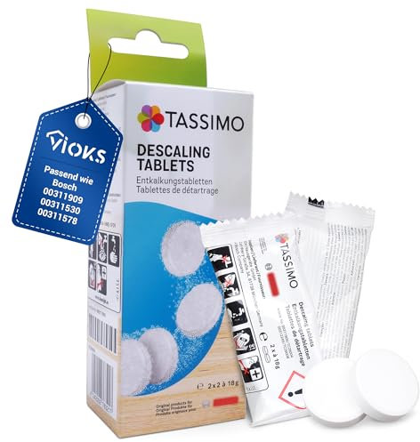 VIOKS Lot de 4 tablettes détartrantes de rechange pour machine à café Bosch Siеmens 00311530 311909 00311909 - Tablettes détartrantes anti-calcaire pour machine à café Tassimo TCZ6004