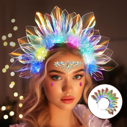 Yeeteesy Leuchtendes Stirnband, Led Haarreif Haarteil, Party Haarschmuck für Damen Halloween, Weihnachten, Party Dekoration Festival Geburtstag Weihnachten Party Hochzeit (Fairy, M)