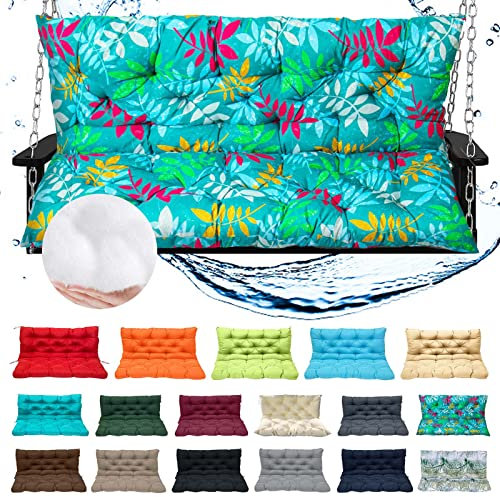 Dondolo impermeabile a 3 posti con schienale panca per patio fiori verdi 152,4 x 101,6 cm