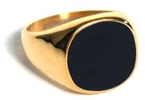 UNSHINEBAR Schwarzer Siegelring für Herren und Damen - Streetwear Onyx Like Ring aus Edelstahl und 18K Gold - Wasserfester Signet Ring in Silber und Gold (Gold, 7)