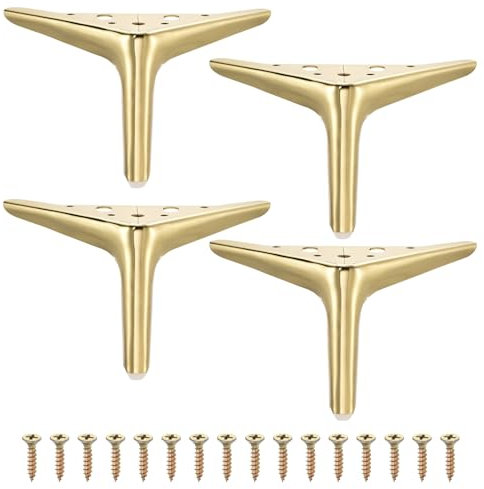 sourcing map 4Pcs Metal Furniture Legs, 4.72 Inch Triangular Heavy Duty Furniture Feet DIY Replacement Dresser Legs for Bed, Table, Cabinet, Sofa Chair(Brushed Gold)