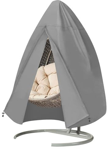 MEKOTRIN Egg Chair Cover, Outdoor Single Seat Chair Cover Waterproof 420D Oxford Fabric Windproof for Hanging Swing Chair with Zipper&Drawstring 190x115cm Grey for Garden Furniture
