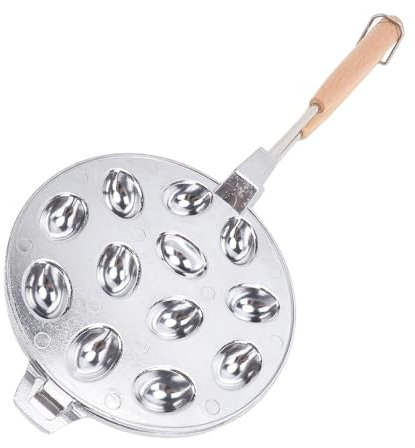 Walnuss-Keksformer, 12 Löcher, Nussförmige Plätzchenform, Antihaftbeschichtete Plätzchenform aus Aluminiumlegierung mit Holzgriff, Keksform für Kekse, Eier, Waffeln (SILVER)