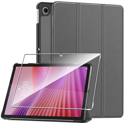 Funda para Lenovo Tab 10.1 2025 +1 Pack Cristal Vidrio Templado,con Función Soporte,Anti-Arañazos Protectora Case función -Gris