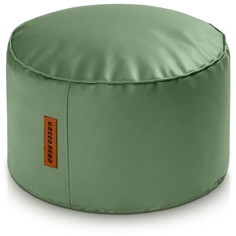 Green Bean Sitzhocker aus Kunstleder - Pouf mit EPS Perlen Füllung - 43 x 30 cm - perfekte Ergänzung zum Sitzsack - Sitzwürfel Sitzkissen Hocker Fußhocker - Hellgrau-Grün