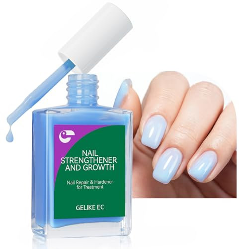 Gelike ec Nail Hardener Growth Nail Ridge Filler: Light Blue Nail Strengthener Repair for Thin, Damaged and Brittle Nails 15ml