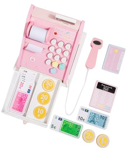 Garneck 1 Satz auschecken Kasse Kinderküche kaufmannsladen Rollenspiel Lernspielzeug Interaktives für Simulation Supermarktspielzeug Holz Rosa