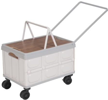 55 L Large Capacity Rolling Cart, Foldable Organizer, Box for Outdoor Store Heavy Duty Garden Cart Trolley Festival Hand Truck Wagon Folding Sides camping, gardening, picnicking, grocery stores