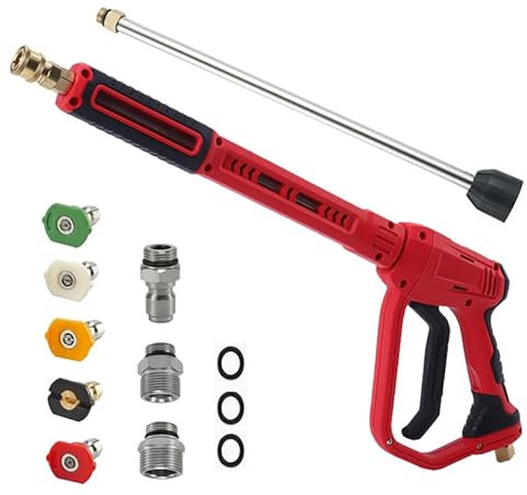 High Pressure Washer Gun, 3 in 1 Pressure Washer Lance with Extension Wand and 5 Nozzle Tips, 4000 PSI M22 Fittings Quick Connector Jet Wash Gun for Cleaning Cars, Walls and Windows