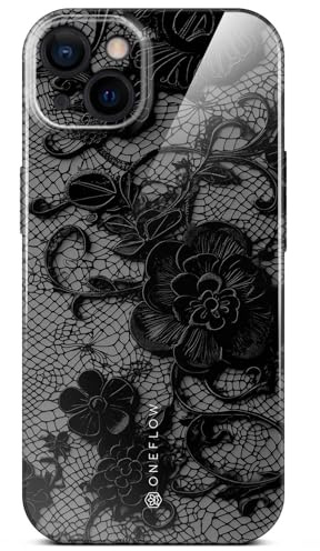 ONEFLOW für iPhone 13 Hülle mit Design Muster, Designer Case Handy Schutzhülle mit Kameraschutz, Hardcase Bedruckt dünne Handyhülle, Splash Cover, Floral Spitze Schwarz