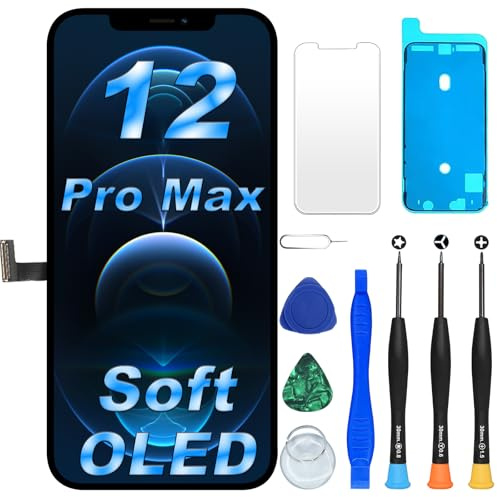 DIGI4U Weiches OLED für iPhone 12 Pro Max Bildschirmersatz, 17,6 cm COF-Display, kein LCD, 1:1 Fenster & Auflösung und Dicke, Temperaturkontrolle, mit Reparaturset für iPhone 12 Pro Max