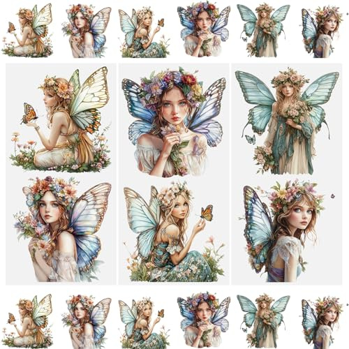 WANDIC Schmetterlings-Elfen-Scrapbook-Aufkleber, Feen-Möbelaufkleber, Sprite Art, Fensteraufkleber, zum Aufreiben, zum Basteln, 15 x 30 cm, 3 Bögen