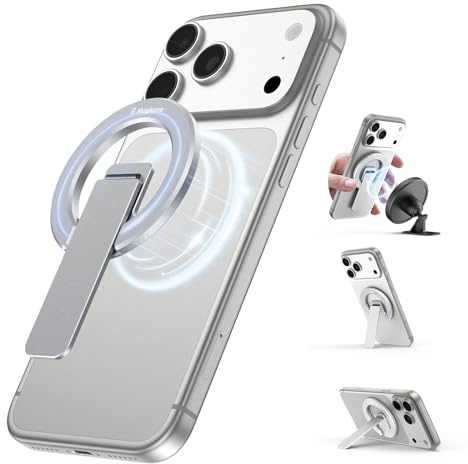 Magtame Magnetic Phone Stand Grip, Double-Sided Strong Magnetic Desk Holder for Mag&safe and Smartphone, Foldable Adjustable Kickstand Silver
