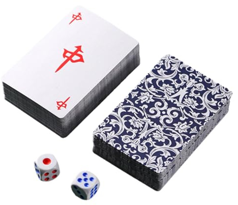 Mahjong Karten - Leises chinesisches Tischspiel mit Würfeln, traditionelles chinesisches Brettspiel, leichtes Mahjong-Kartenspielset für Neujahrsparty, Erholung, Neuheit Spielkarten für Urlaub