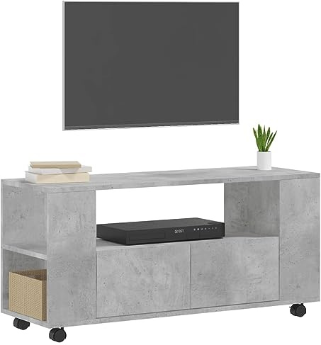 Homvdxl 102cm Rolling TV Stand for 50 Inch TVs, Mobile Entertainment Center with Wheels & 2 Drawers, for Living Room Bedroom, Rustic Grey