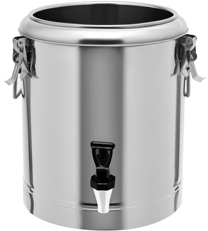 14L Edelstahl Isolierbehälter mit Zapfhahn, Vacuum Behälter für Heiße und Kalte Getränke für Suppen Warmhalten und Getreide Aufbewahrung, Edelstahleimer Dichtender Deckel für Veranstaltungen