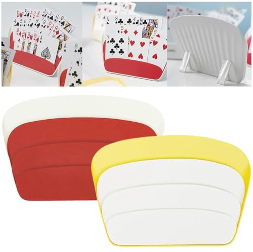 Kartenhalter Kinder, Kartenhalter, Spielkartenhalter, Kartenhalter Spielkarten, 2 Stück Spielkartenhalter für Kinder und Senioren, Freihändiger Kartenständer, Rot und Cremegelb, Zubehör