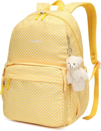 Schulrucksack Teenager für Mädchen 1. - 5. Klasse,30L Leichter Schultasche | Gepunkteter Kinderrucksack, Atmungsaktiv Großer Jugendrucksack für Schul, Reise，Außen, Gelb