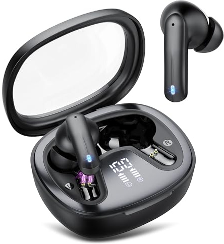 Bluetooth in Ear AI Kopfhörer Kabellos 45 Std LED IPX7 für Arbeit&Sport | BT5.4, ENC Rauschunterdrückung, 4 HD-Mikrofone, HiFi-Stereo, wasserdicht, bequemer Sitz, kompatibel mit allen Smartphones