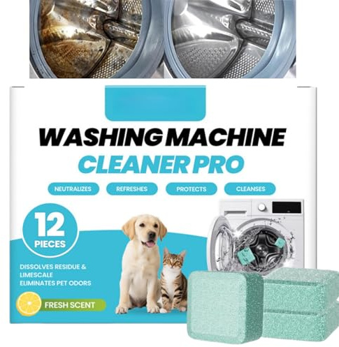 12pcs Washing Machine Cleaner Deep Clean Tablets,Pro Drum Cleaner & Dog Cat Hair Remover Dissolver,Washing Machine Cleaner Tablets,Pet Hair Remover & Dog Hair Dissolver,Removes Odor & Build-Up