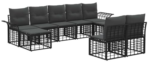 vidaXL Outdoor-Sofagarnitur 9 pcs Schwarz und Dunkelgrau Polyester, Modularer Outdoor-Sofa-Set, wetterfestes Gartenset, verstellbare Füße, Flexibles Design für Terassensitzpläte