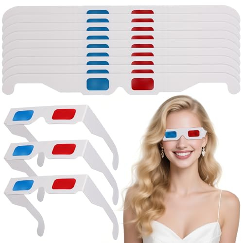 Occhiali 3d Rosso Blu di Carta Bianca, 100 Pezzi | Soluzione Economica e Leggera, Visione Spettacolare, per Ragazzo Ragazza e Adulti, Formato Portatile