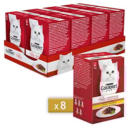 PURINA Gourmet Mon Petit Katzenfutter nass, leckere Kreationen mit Fleisch, mit Ente, Huhn und Pute, 48 Beutel à 50g (8er Pack (8 x 6 x 50g)