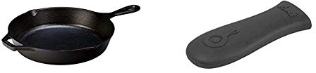 Lodge L8SK3 26.04 cm / 10.25 inch Cast Iron Round Skillet/Frying Pan & Classic Silicone Hot Handle Holder, Black