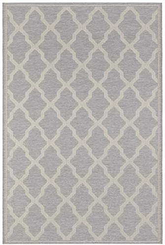 freundin Home Collection Elina In- und Outdoor Teppich - Flachgewebe Kurzflor Wetterfest Makramee-Optik Hoch Tief Struktur für Balkon Terrasse Esszimmer Wohnzimmer in Grau, 77x150cm