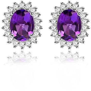 Uloveido Schöne Diana Princess Kate Middleton Frauen Reine 925 Sterling Silber Oval Cut Natürliche Amethyst Lila Kristall Stud Drop Hochzeit Ohrringe CR002