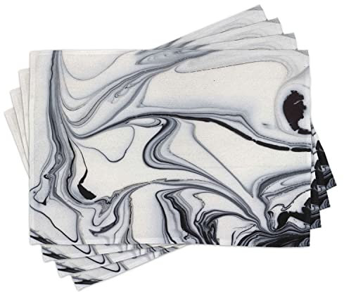 ABAKUHAUS Marmor Platzmatten, Trippy Unusual Forms, Waschbare Stoff Esszimmer Küche Tischdekorations Digitaldruck, Schwarz Grau