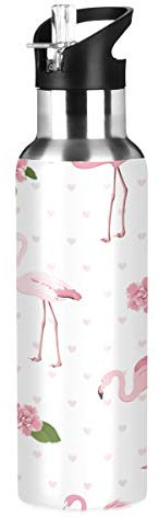 MNSRUU Gourde de sport en acier inoxydable avec flamant rose et isolation sous vide