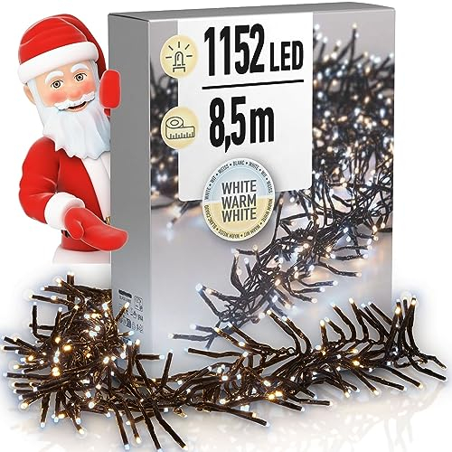 dszapaci LED Cluster Lichterkette Kalt- und Warmweiß 840cm Strombetrieben Büschellichterkette Weihnachtsbaum Innen oder Außenbereich Girlande Weihnachtsbaumbeleuchtung