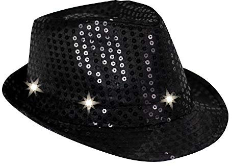 Trendario Pailletten Hut mit LED, Party Glitzerhut für Damen und Herren, Neon Partyhut (schwarz)