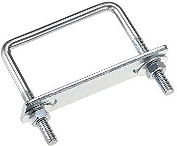 sourcing map Square U-Bolts 2-3/8(60mm) Inner Width Carbon Steel M6 with Nuts, Frame Plate, Round Washers 4 Set