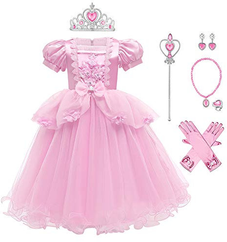 Robe Cendrillon pour petite fille - costume de princesse Sofia, Raiponce - robe de conte de fées pour cosplay, Halloween, carnaval - avec accessoires - rose 3 (3 à 4 ans)