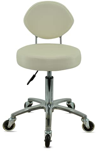VAKON SALON - Premium Rollhocker Weiß mit ovaler Lehne höhenverstellbar von 50 bis 65 cm - Rundsitz- Drehhocker Arbeitshocker Praxishocker