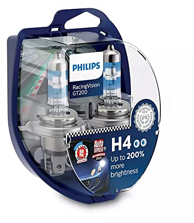 Philips Racing Vision GT200 H4 P43t-38 12 V 60/55 W + 200 % Licht Racing Effekt Auto Motorrad SUV Furgo Camper 4 x 4 Lampen