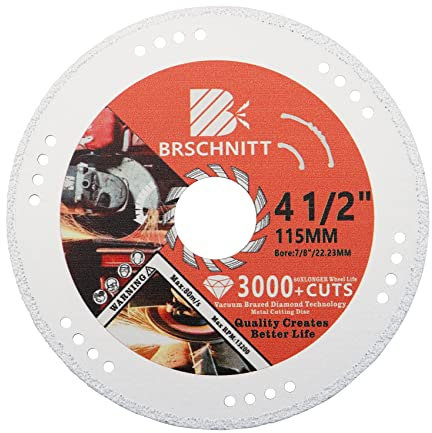 BRSCHNITT Diamond Cut Off Wheel,115mm Vacuum Brazed Diamond Saw Blades for Metal Steel Tube Iron Rebar Cutting Wheel