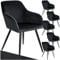 tectake 6er Set moderner Esszimmer Stuhl, Sitzfläche aus Samt, Armlehnstuhl, Sessel Wohnzimmer, gepolsterter Bürostuhl mit schwarzen Metallbeinen, Schminktisch Stuhl - schwarz