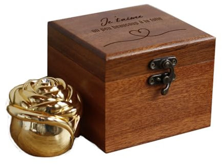 CADEAUX.COM Rose éternelle - Bouton de Rose en Or et Rose éternelle secrète dans Son Coffret en Bois gravé Personnalisable - Idée Cadeau Maman - Cadeau Femme - Cadeau Saint-Valentin