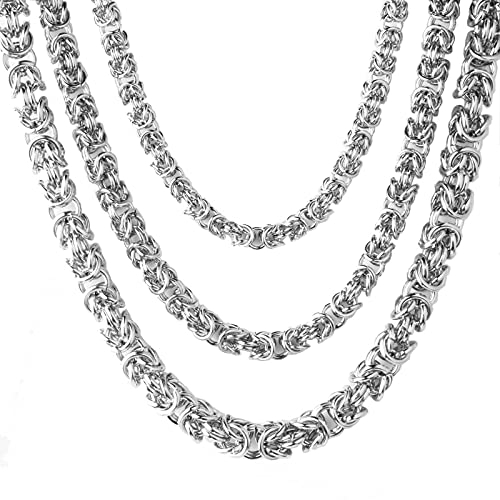 Mesnt Halskette Edelstahl Herren, Lange Kette Damen, Kette Edelstahl Lang, Königskette aus Edelstahl in Silber, 10mm Kette Silber 60cm