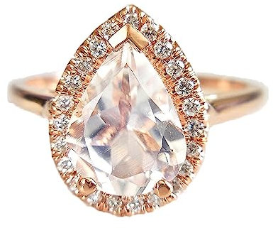 DCFSHEE 1.3 Carat Teardrop Cubic Zirconia Rings for Women Solitaire Halo Promise Wedding Engagement Ring Jewelry Gift, Pear Shaped CZ Ring Plated with 18K Rose Gold, US size 7, Metal,Rose