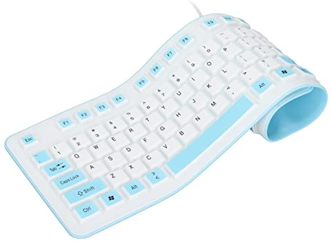 Faltbare Kabelgebundene USB-Tastatur, 106 Tasten, Leise, wasserdichte Silikontastatur, Kabellose, Staubdichte Bluetooth-Rollup-Tastatur, PC, Notebook, Laptop(Blau)