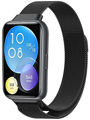 SeNool Armband Kompatibel mit Huawei Watch Fit 2, [Edelstahl Metall Einstellbar Ersatzband] [Weich Atmungsaktiv] Magnetversch Mesh Gewebte Uhrenarmband für Huawei Watch Fit 2 - Schwarz